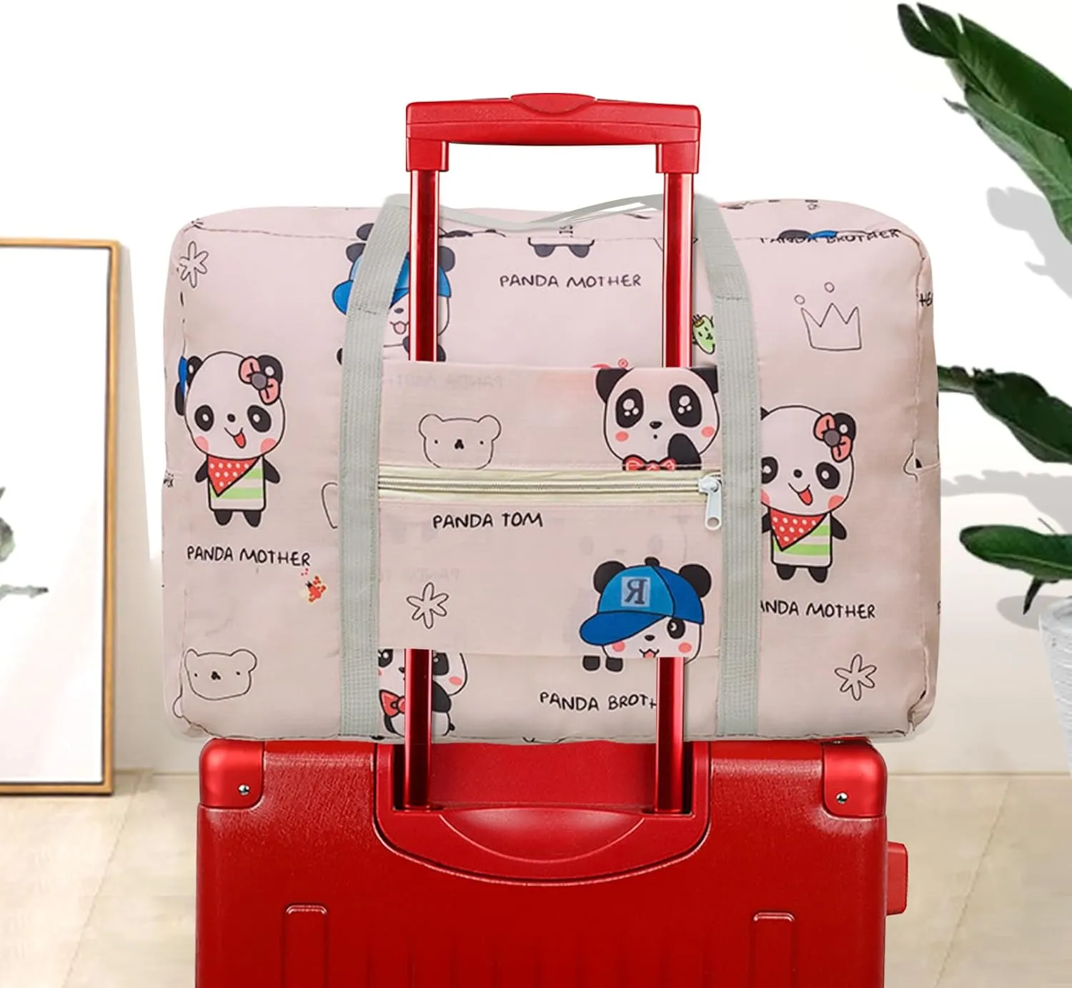Travel Carry on Duffel Foldable Luggage Spirit Airlines Personal Item Bag Sports Gym Bag Weekender Overnight Bag Nylon Travel Duffel for Women (Panda)