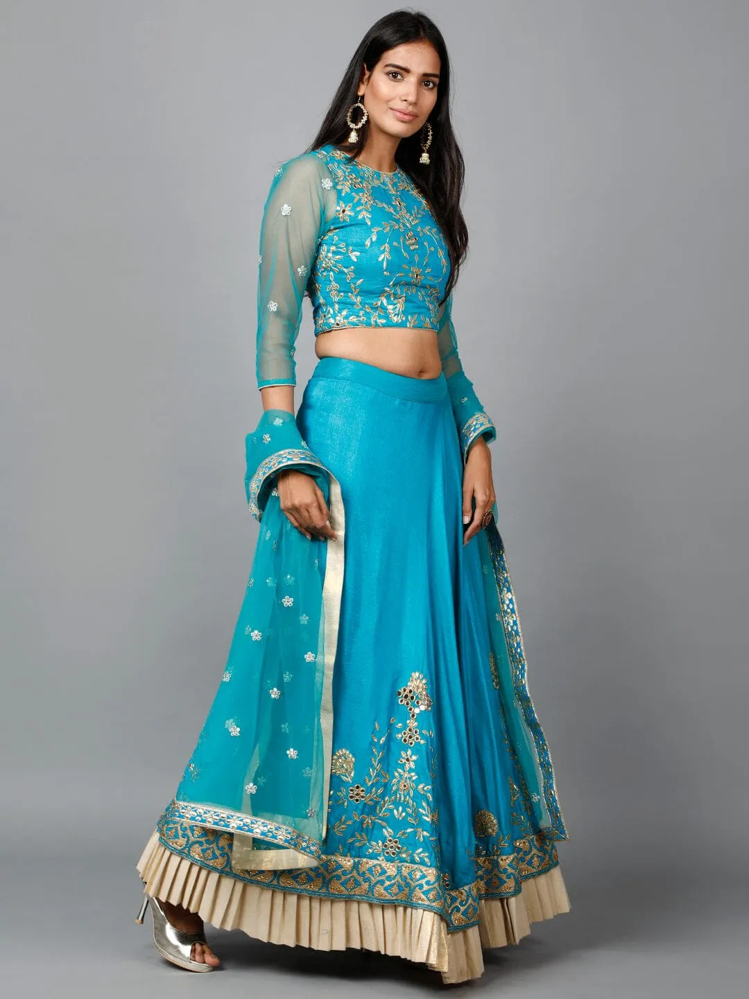 Turquose Blue Gota Patti Lehenga, Choli and Dupatta set
