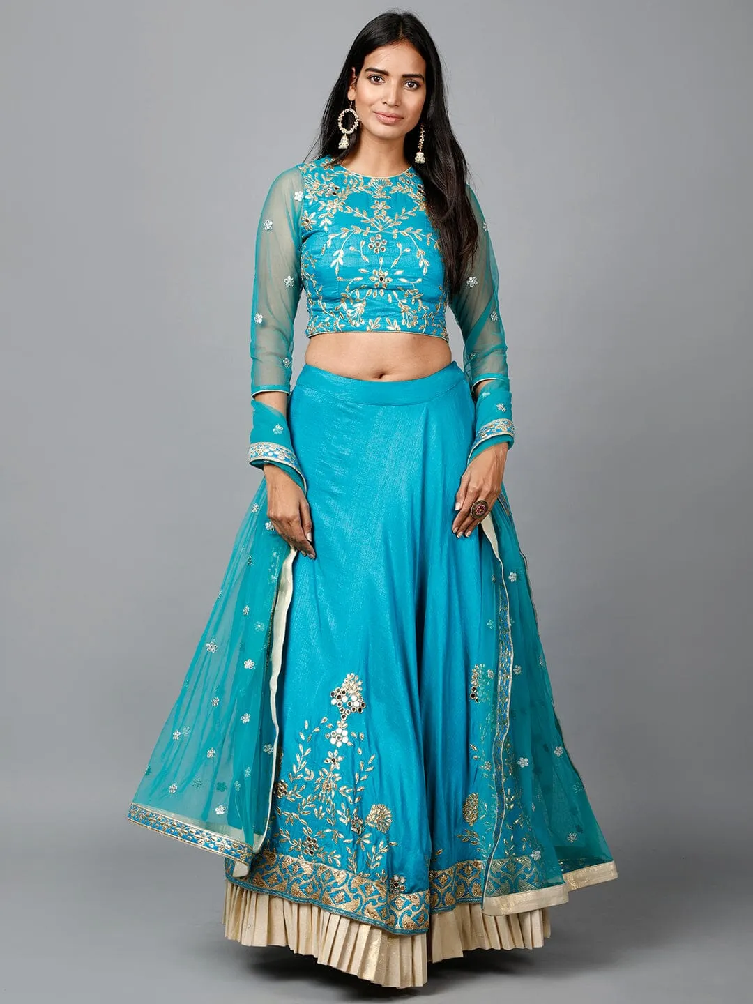 Turquose Blue Gota Patti Lehenga, Choli and Dupatta set