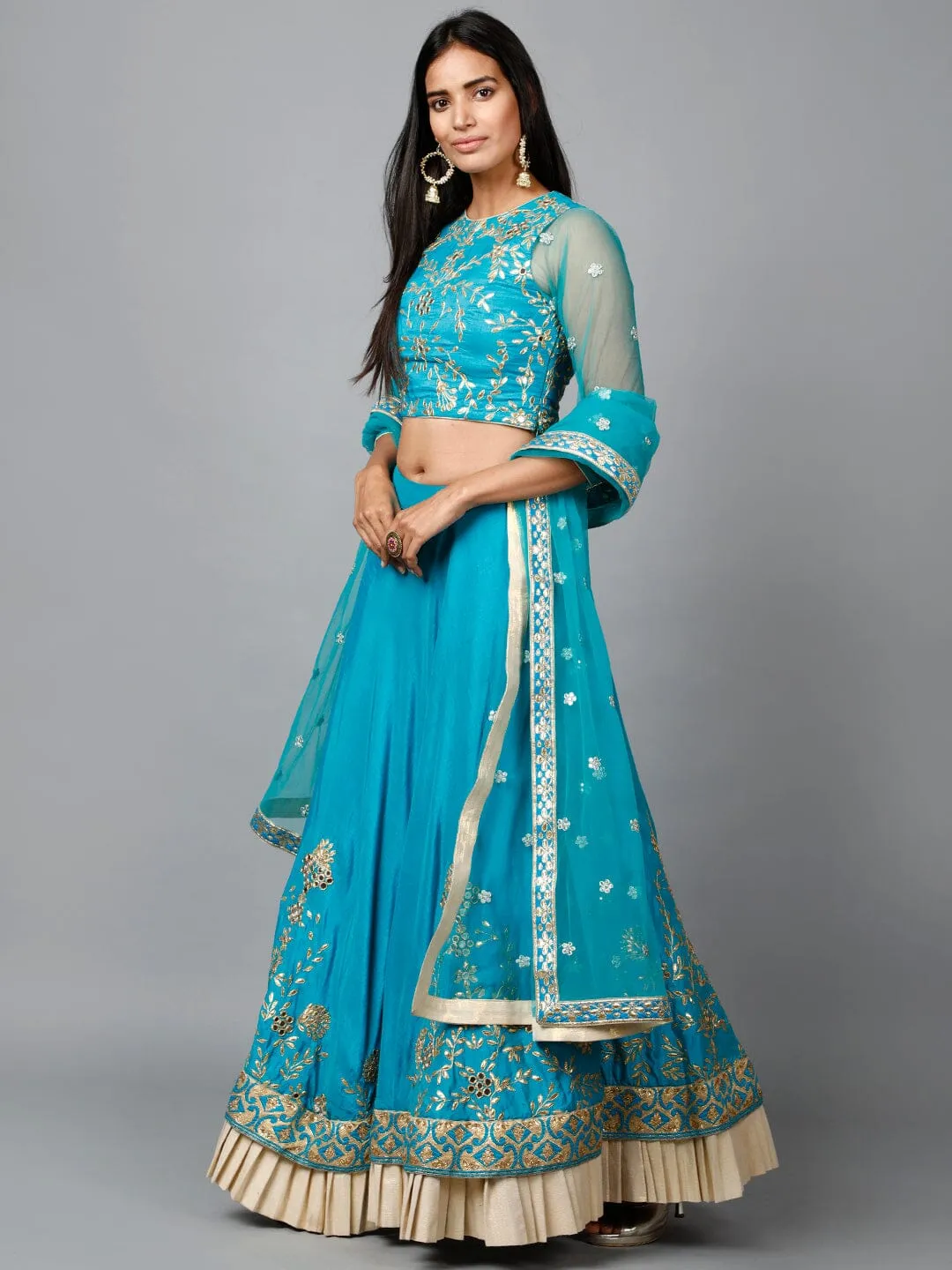 Turquose Blue Gota Patti Lehenga, Choli and Dupatta set