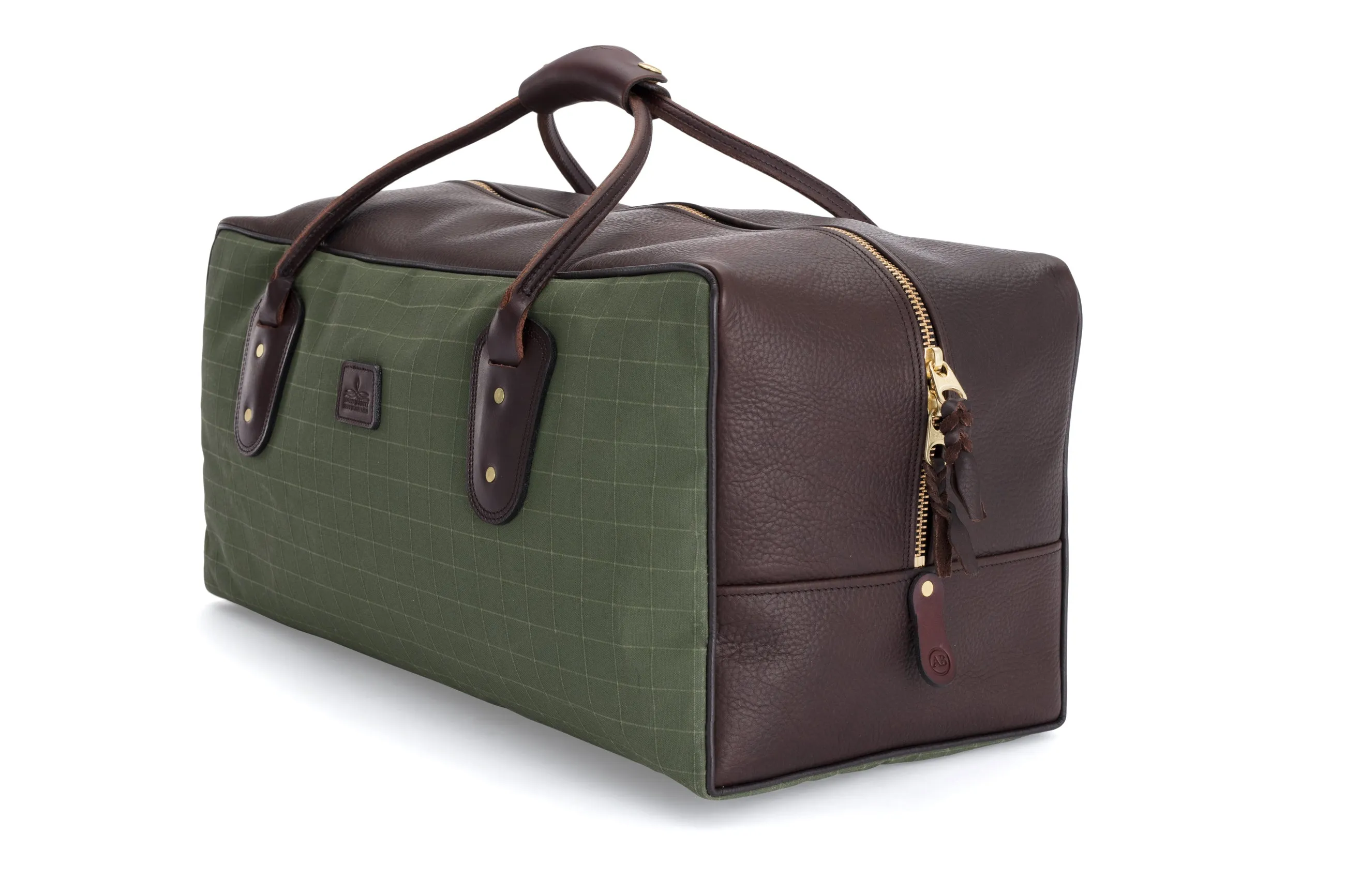 Weekender Travel Bag - Green Canvas with Chocolate Trim Leather
