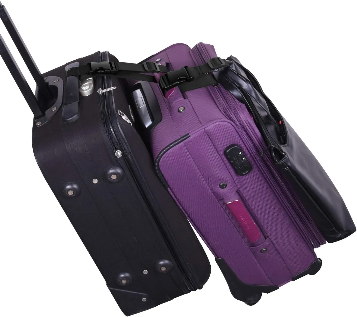 Wisdompro 2 Pcs Add a Bag Luggage Strap, Heavy Duty Adjustable Suitcase Belt Travel Attachment Travel Accessories for Connecting Your Luggage Together - Black