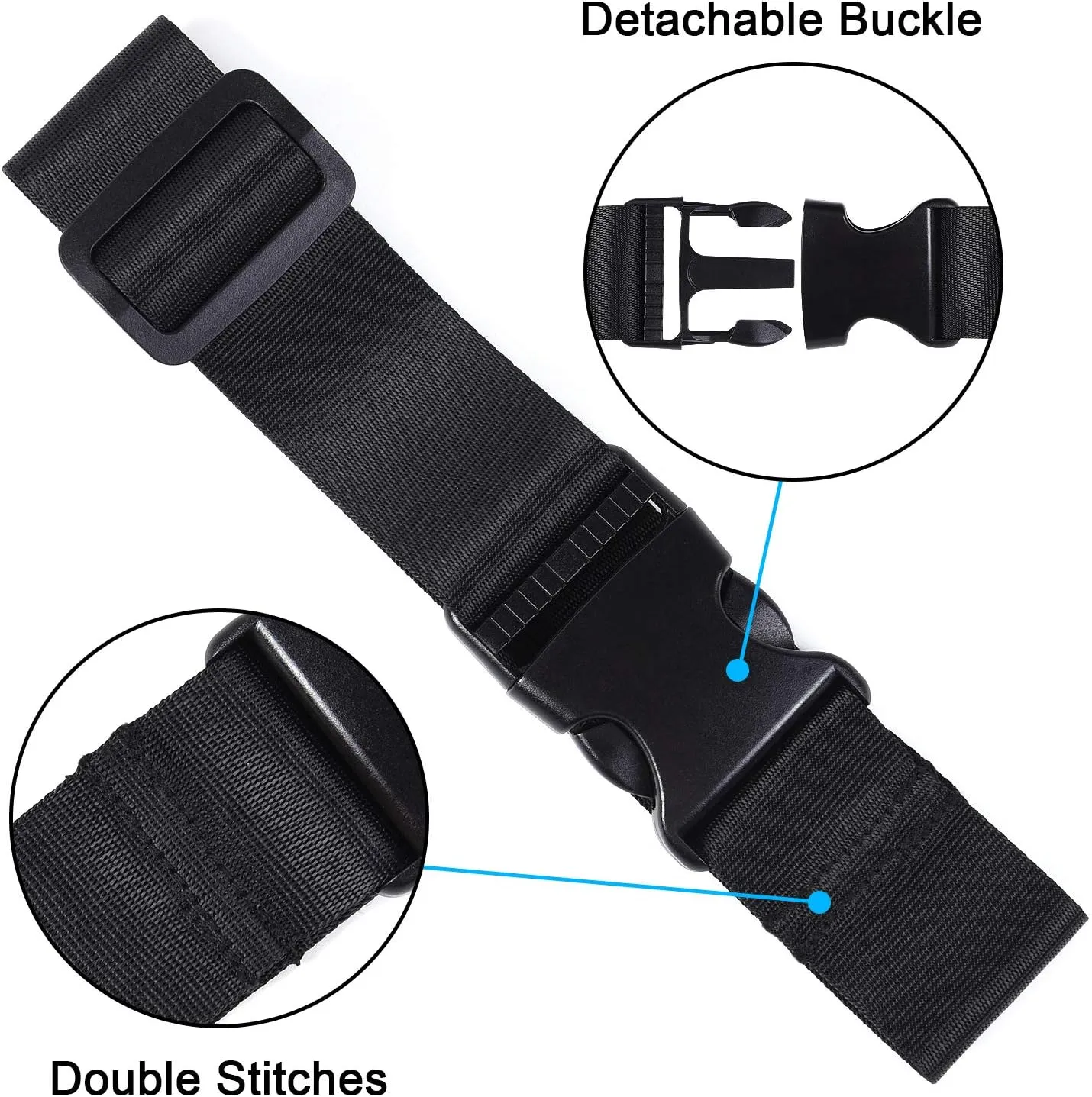 Wisdompro 2 Pcs Add a Bag Luggage Strap, Heavy Duty Adjustable Suitcase Belt Travel Attachment Travel Accessories for Connecting Your Luggage Together - Black