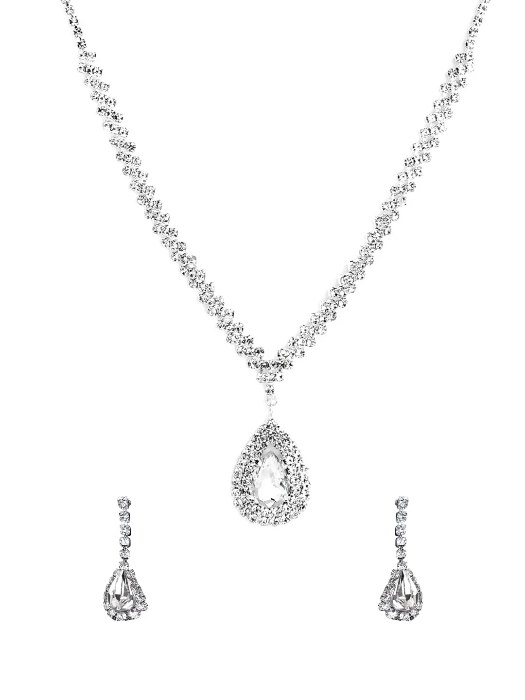 Yellow Chimes Crystal Jewellery Set for Women Silver Plated Sparkling White Crystal Drop Necklace Set with Earrings for Women and Girls.