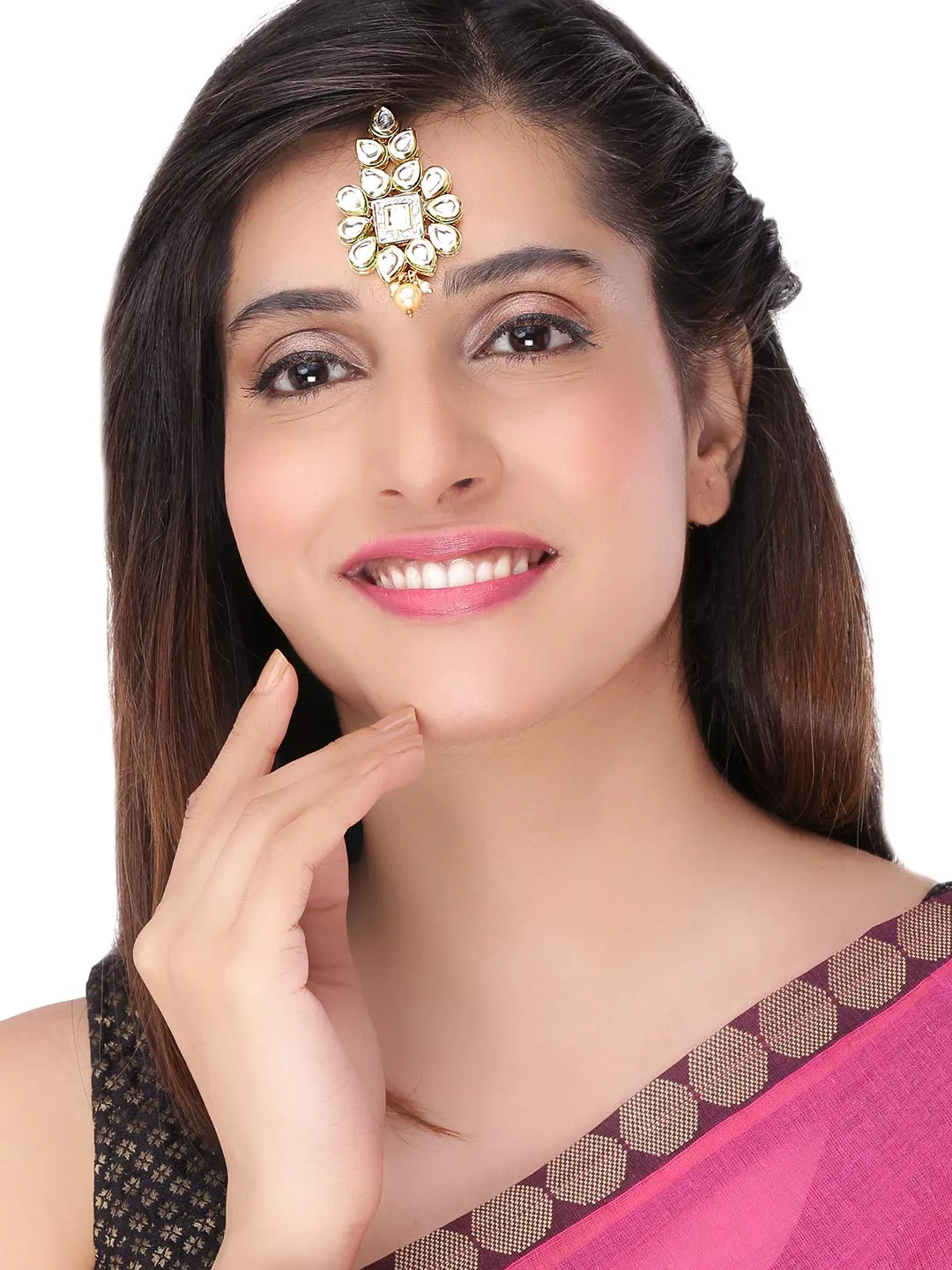 Yellow Chimes Traditional Gold Plated Kundan Studded Designer Ethnic Maang Tikka for Women and Girls
