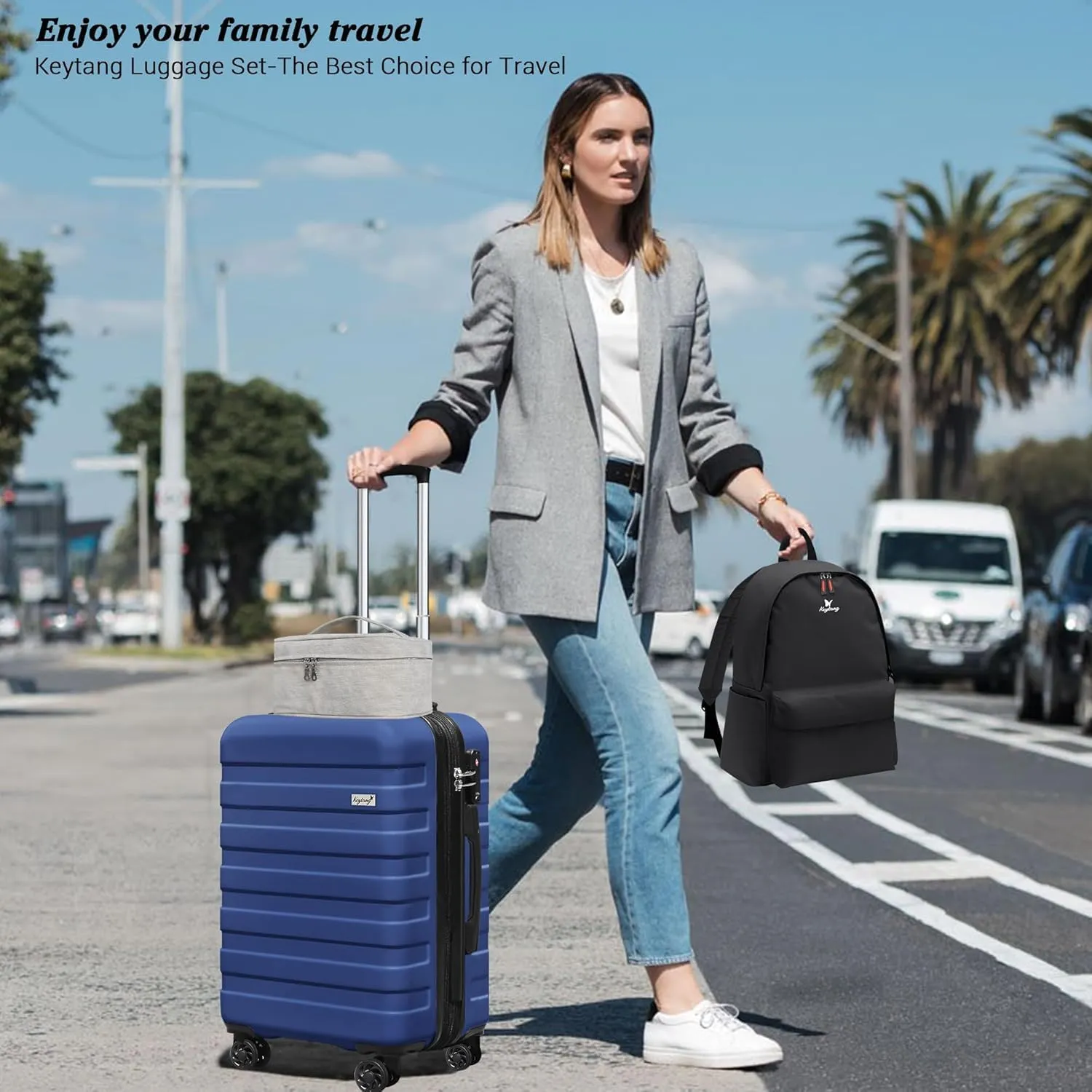 Zebra 20" Expandable Carry-On Luggage Set with TSA Lock, Lightweight Hardshell Suitcase with Spinner Wheels, PC ABS Durable Checked Luggage, Bonus Travel Backpack & Cosmetic Makeup Bag, Dark Navy Blue