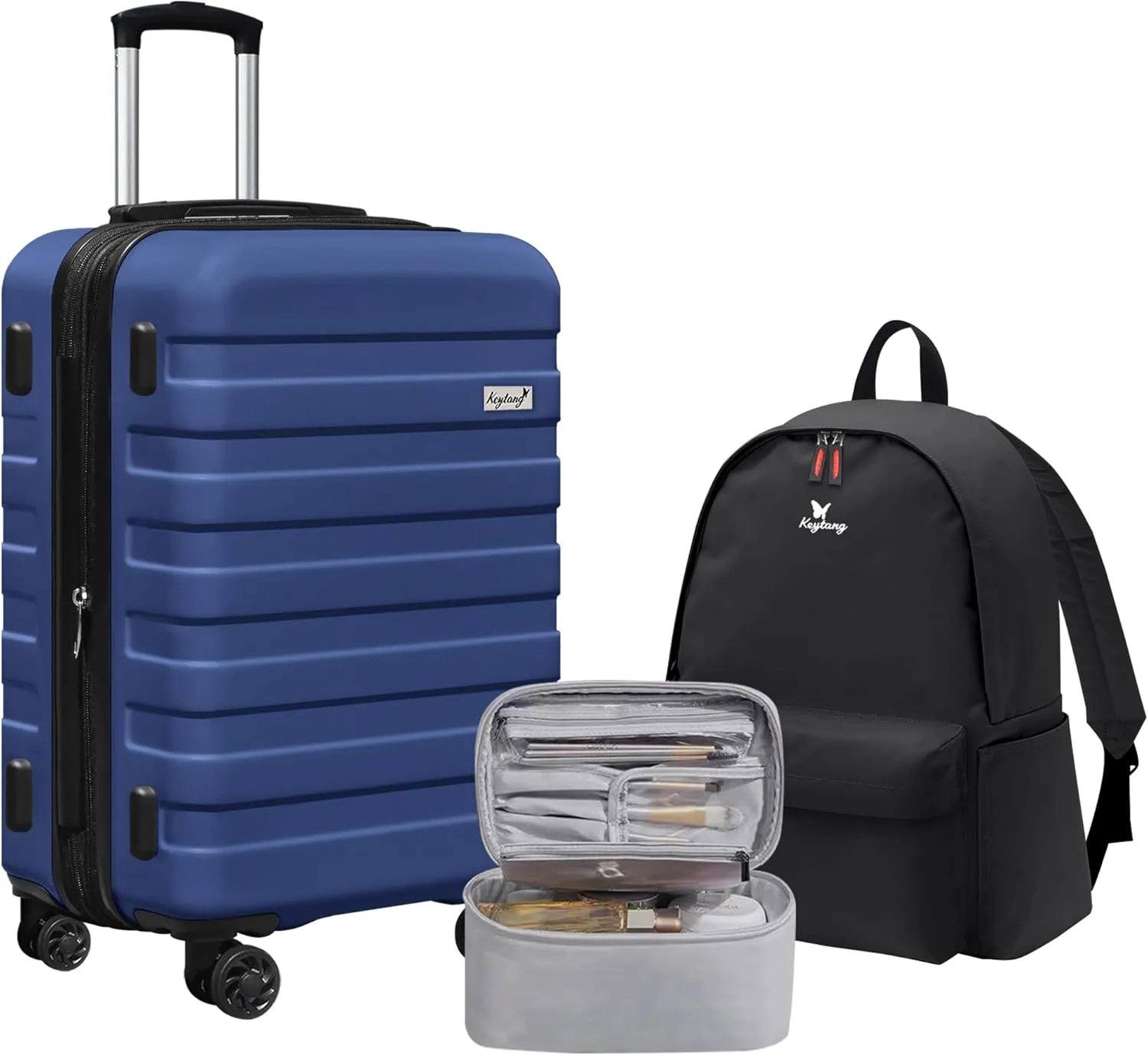 Zebra 20" Expandable Carry-On Luggage Set with TSA Lock, Lightweight Hardshell Suitcase with Spinner Wheels, PC ABS Durable Checked Luggage, Bonus Travel Backpack & Cosmetic Makeup Bag, Dark Navy Blue